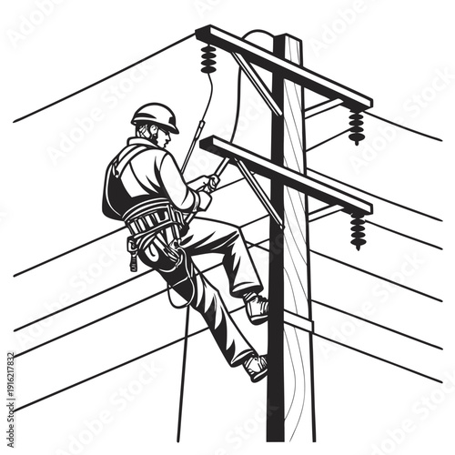 Lineman performing electrical line maintenance.


