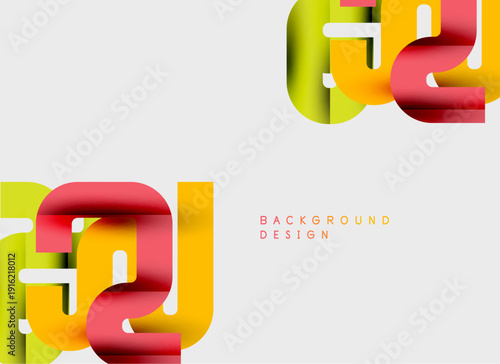 Abstract shapes, vibrant colors, modern design. Overlapping elements create dynamic visual interest. Clean background enhances composition.