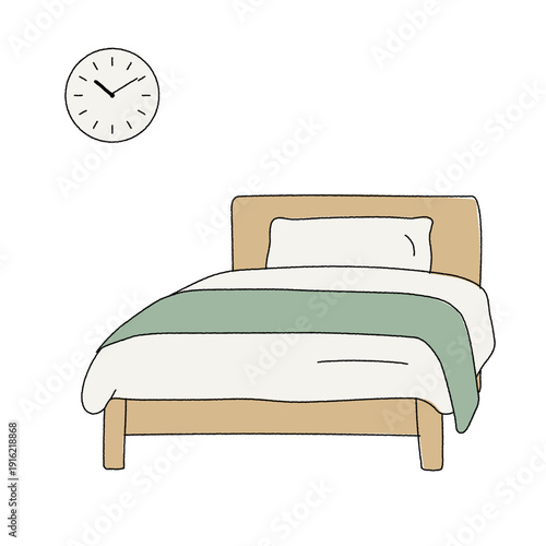 シングルベッドと時計