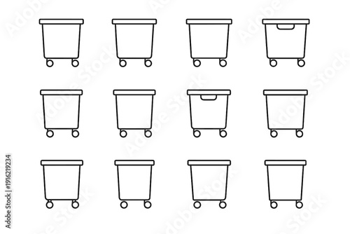 Grip bin under outline icon concealed minimalist vector trash rolling utility silhouette