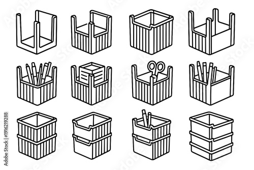 Box workspace stackable precise top modern footprint icon organizer vector structural icons
