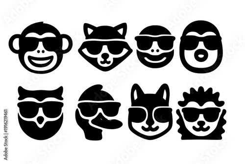 Cool Animal Icons. Cool Animal Shades. Filled icon set of Cool Animal Shades: grinning monkey, dapper raccoon,