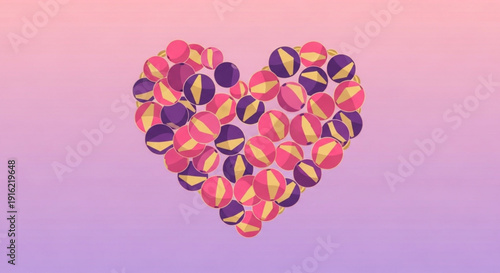 Colorful heart shape formed by candy or sweets on gradient background symbolizing love and affection in a vibrant playful way with pink purple hues