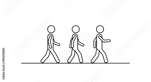 Three stick figures walking in a row with backpacks on transparent background illustration transparent background