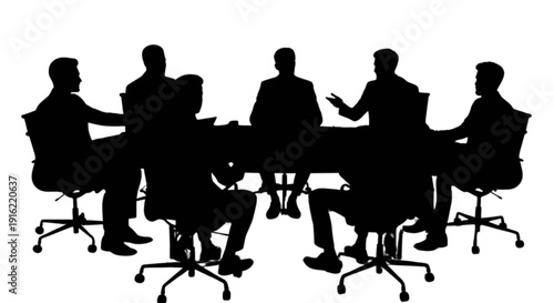 Silhouettes of business people engaged in a meeting around a conference table