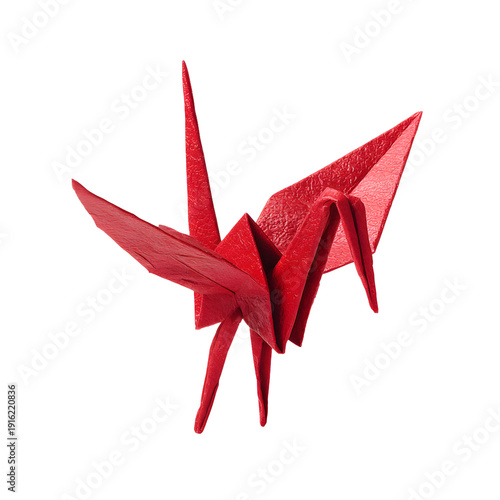 Red Origami Crane: Professional Folded Paper Isolated Image for Creative Designs
