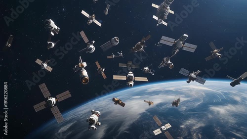 Satellite Constellation Drifting Above Earth in Space
