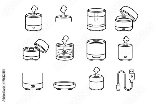 Vector water tank port diffuser icon aroma cable usb mist accessory