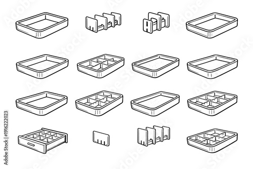 Kitchen drawer adjustable organizer design vector compartment icon surface slots frame icons