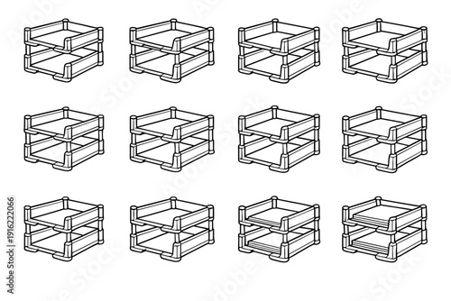 Tidy shelf alignment outline icon stacking paper vector tray stackable rectangular joints