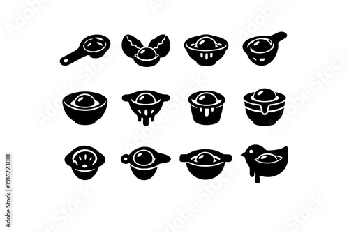 Cracked egg divider yolk catching vector icon minimal generation image geometry compact