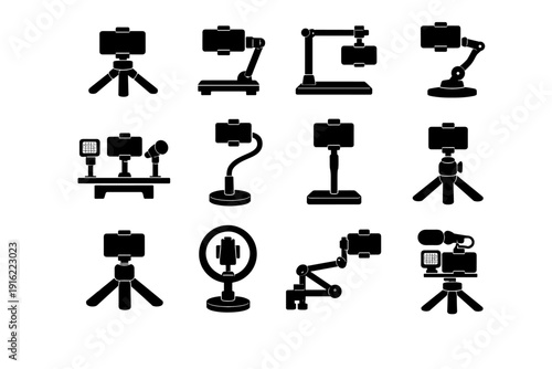 Solid simple tripod phone vector image holder icon modern accessory desk generation