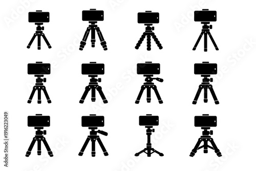 Vector generation tripod mount metal icon strong image legs filming simple black