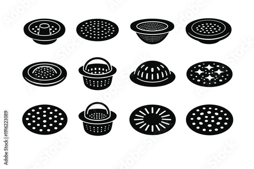 Drain simple household strainer clean filled debris icon perforated vector generation image