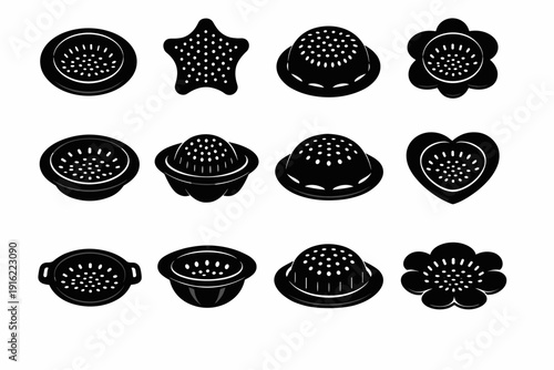 Simple vector silhouette generation soft silicone strainer bendable utility image black icon