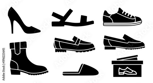 Footwear flat line icon set black vector