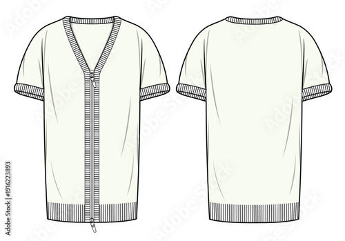 Cardigan sweater mockup template vector design technical illustration.