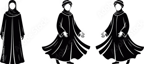  Muslim Women Silhouette Icon Set Islamic Fashion Pack, Islamic Woman Abaya Silhouette Icon Collection Symbol, Muslim Female Silhouette Icon Pack Modest Dress Set