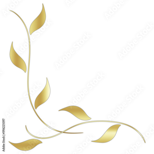 Luxury Gold Corner Frame Design with Transparent Background – Elegant Metallic Botanical Leaf Border Element, Decorative Corner Clip Art PNG