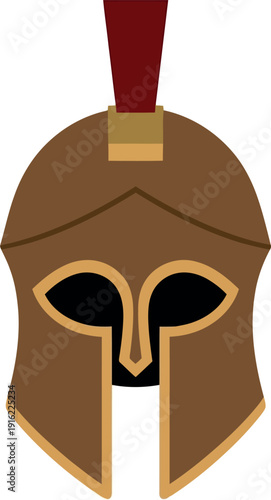 Ancient Greek Corinthian Helmet Illustration with Red Crest – Historical Warrior Armor Vector