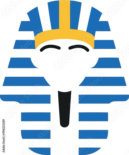 Ancient Egyptian Pharaoh Nemes Headdress Icon in Blue and Gold Stripes Vector Illustration