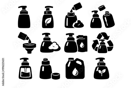 Vector solid simple dispenser image soap generation icon refillable practical filled tool