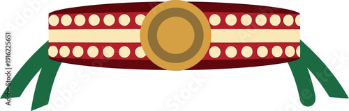 Traditional Native American Headband with Beaded Pattern and Decorative Medallion Illustration