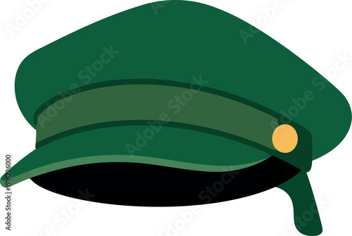 Green military style peaked cap illustration isolated on white background