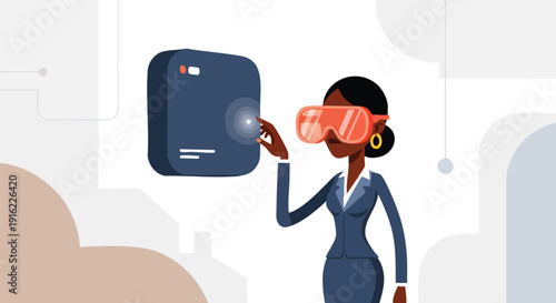 Future of Work: Black female executive utilizing augmented reality to drive digital transformation strategy.