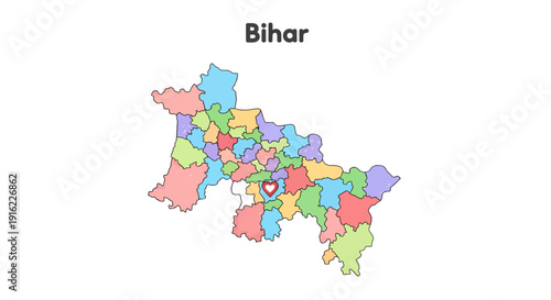 Colorful Administrative Divisions of Bihar State Map Displaying Distinct Regions and Borders