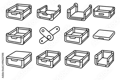 Edges supportive drawer minimalist hinge corner foldable icon outline compact functional vector