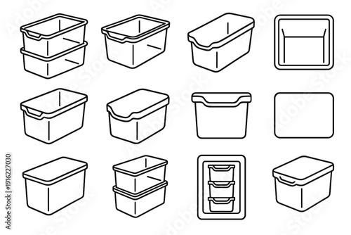 Rectangular smooth clean icon bin fridge stackable clear storage vector front stacking