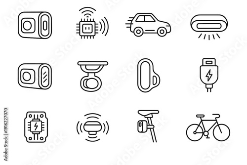 Urban bike mobility seat silicone icons smart icon vector deceleration sensor light