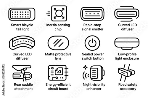 Rear signal light brake visibility vector road led icon saddle night protective
