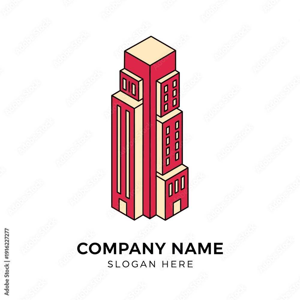 Fototapeta premium Red and Beige Modern Building Illustration.
