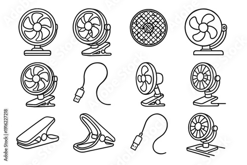 Accessory compact icon simple fan hinge desk safety portable vector usb clip
