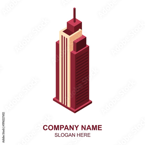 Modern Red Office Building Illustration Design.