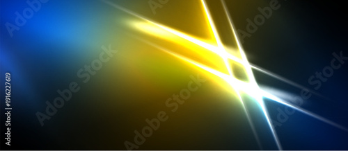Abstract energy streaks, vibrant blue, yellow, white. Dynamic light effects create dramatic visual impact. Dark background emphasizes luminosity.