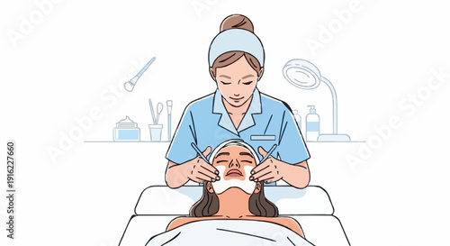 Cosmetologist Performing Facial Treatment on Client in a Serene Spa Environment