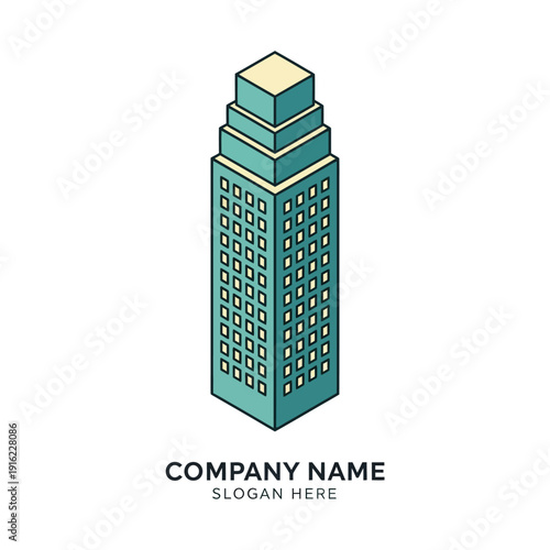 Modern Office Building Illustration with Placeholder Text.