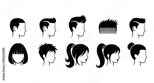 Collection of Diverse Hairstyles for Men and Women Silhouettes.