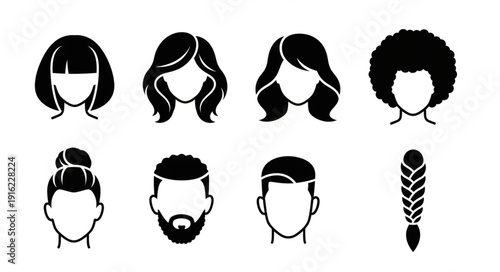 Collection of diverse hairstyles and haircuts for men and women.