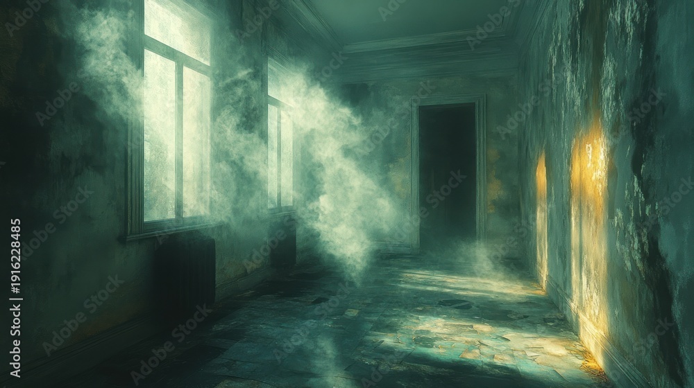 Obraz premium Abandoned hallway, eerie light