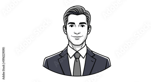 Confident professional: A monochrome illustration of a smartly dressed businessman character