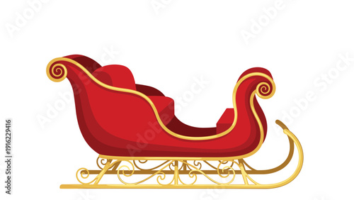 Classic red and gold Santa Claus sleigh with ornate details, ready for a magical Christmas Eve journey through the winter sky.