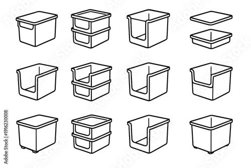 Interlocking box straight bin design bins top kitchen icon silhouette stackable clean