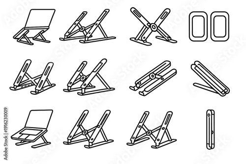 Contact carry foldable reinforced form icon metal design vector laptop support folding