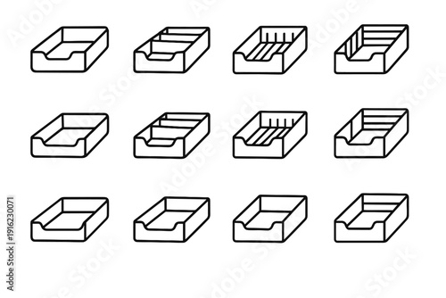 Minimalist icons tray modern vector document drawer tidy fit functional styling proportions