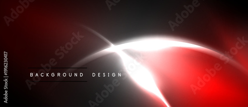 Abstract neon lines create dynamic red, white shapes. Dark background emphasizes glowing curves, modern design elements.