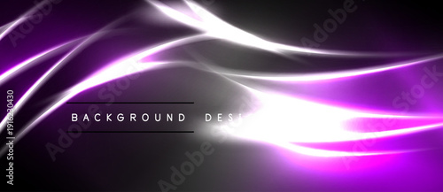 Abstract purple waves, dynamic light effects. Dark background creates contrast, modern design element. Text reads background design.